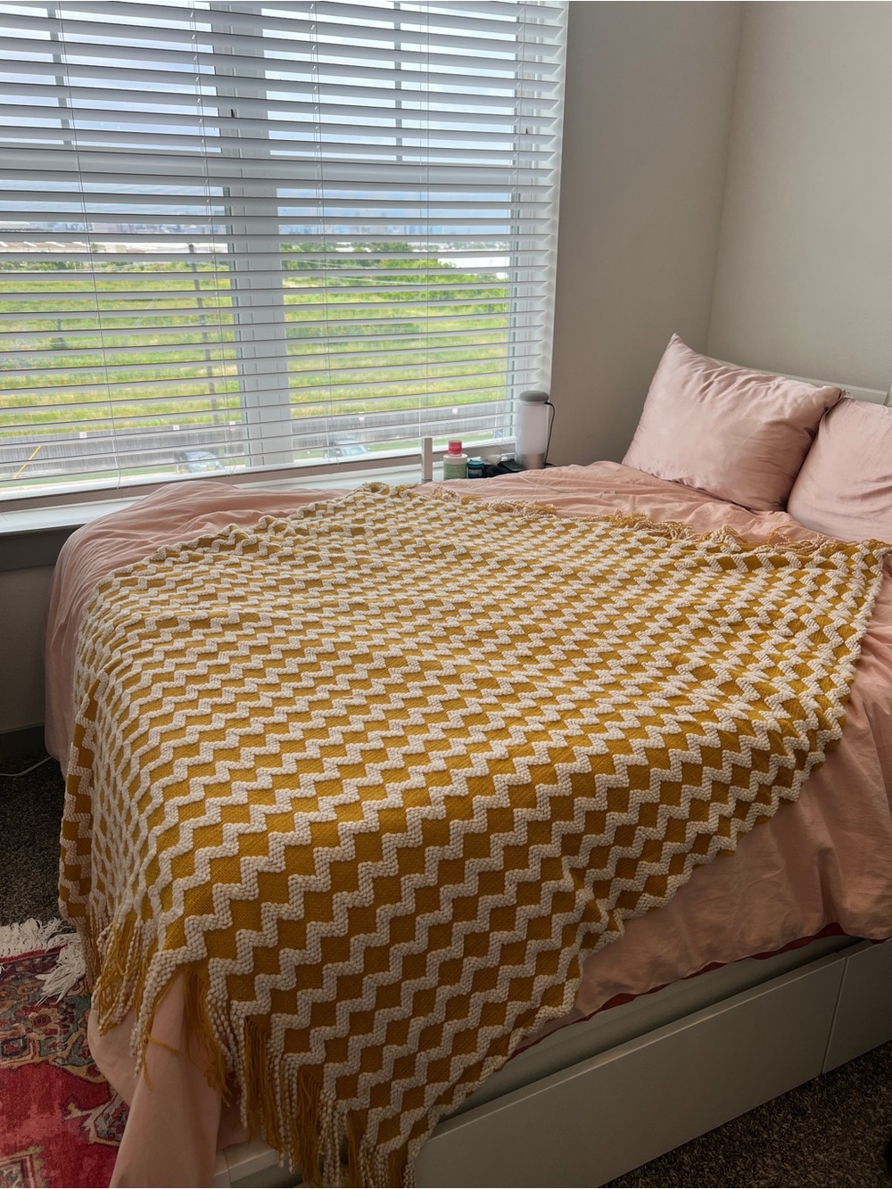 Mustard and White Chevron Knit Throw Blanket 51x67